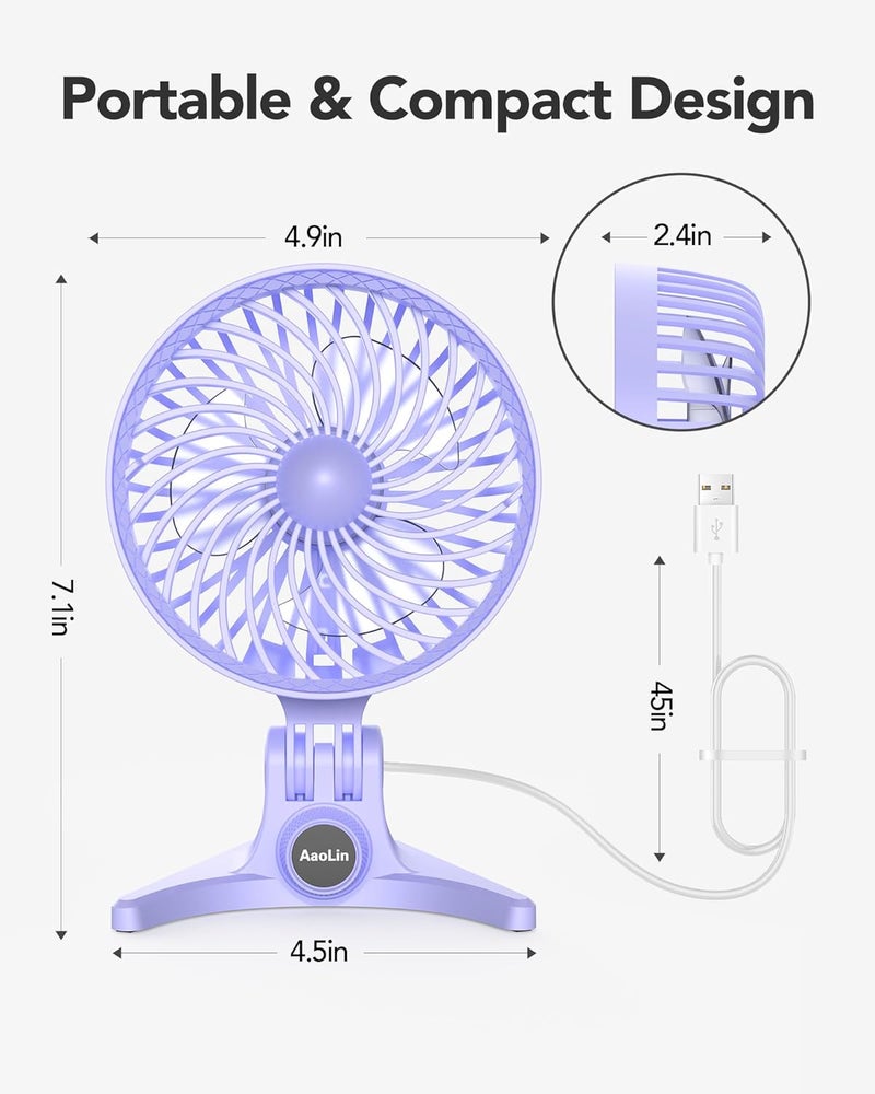 AaoLin USB Desk Fan, Small Fans with CVT Variable Speeds, Strong Cooling Airflow, Quiet Portable, Desktop Mini Personal Table Fan for Room, Home, Office, Bedroom, Purple - Image 5